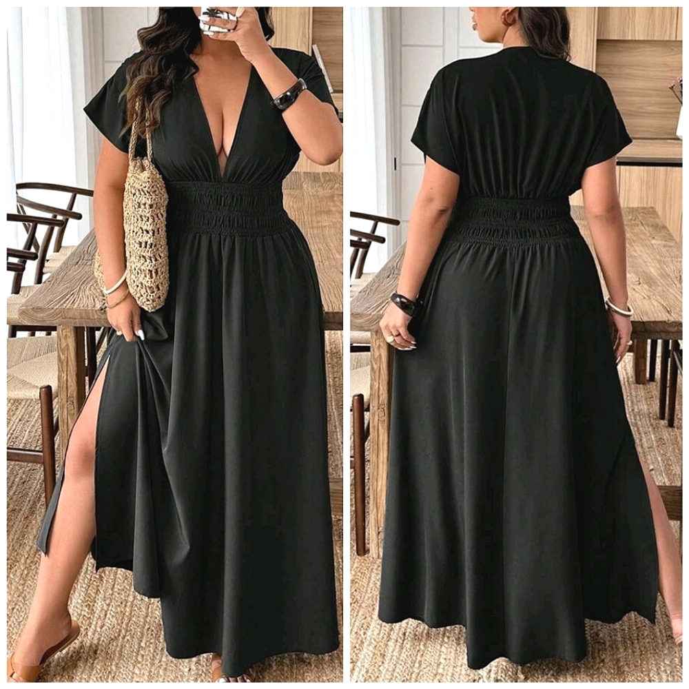 New Black Maxi Dress Short Sleeve